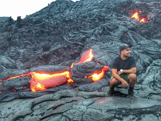 Guy Poses with Lava